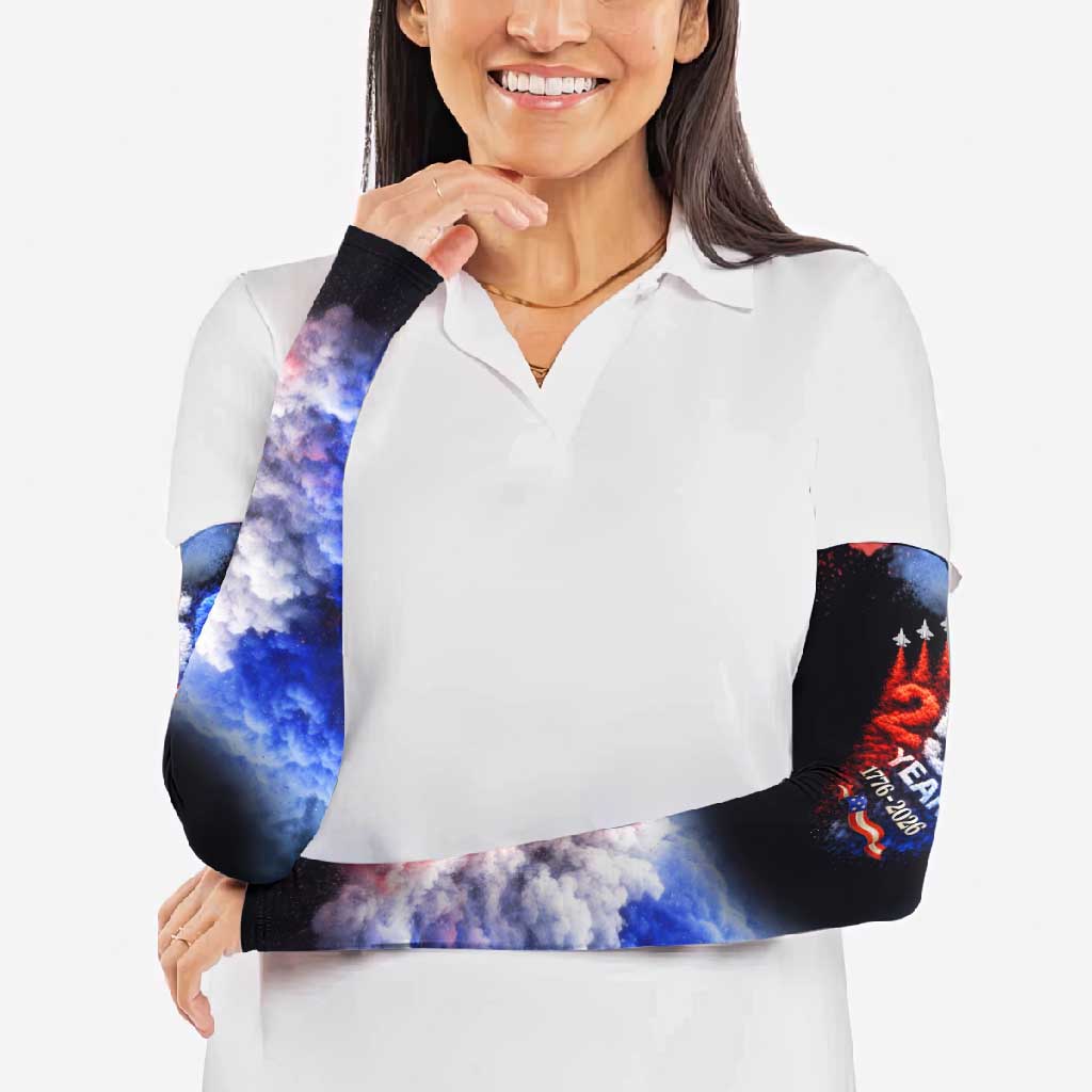 USA 250th Anniversary Celebration Arm Sleeves Patriotic Smoke Burst Art Style