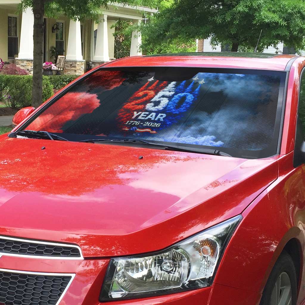 USA 250th Anniversary Celebration Auto Sun Shade Patriotic Smoke Burst Art Style