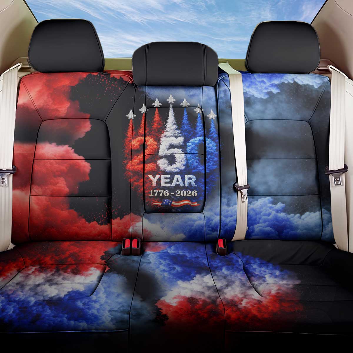 USA 250th Anniversary Celebration Back Car Seat Cover Patriotic Smoke Burst Art Style