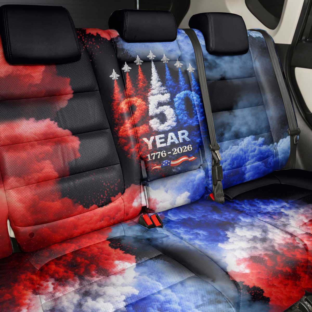 USA 250th Anniversary Celebration Back Car Seat Cover Patriotic Smoke Burst Art Style