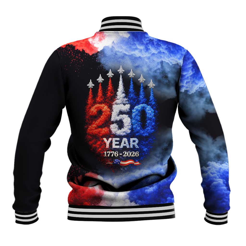 USA 250th Anniversary Celebration Baseball Jacket Patriotic Smoke Burst Art Style