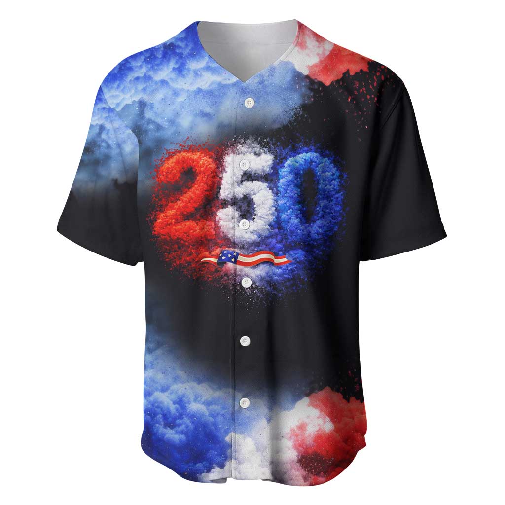 USA 250th Anniversary Celebration Baseball Jersey Patriotic Smoke Burst Art Style