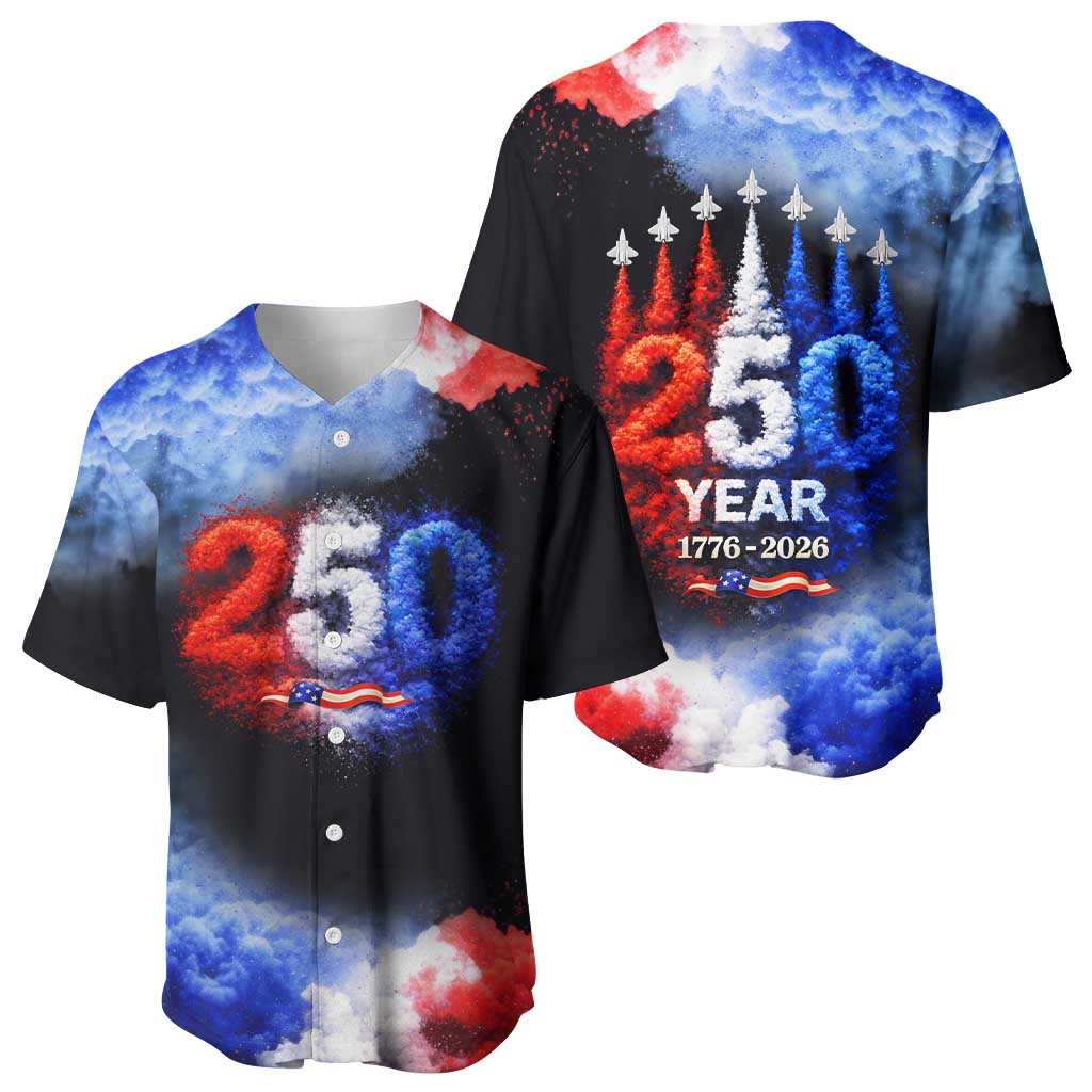 USA 250th Anniversary Celebration Baseball Jersey Patriotic Smoke Burst Art Style
