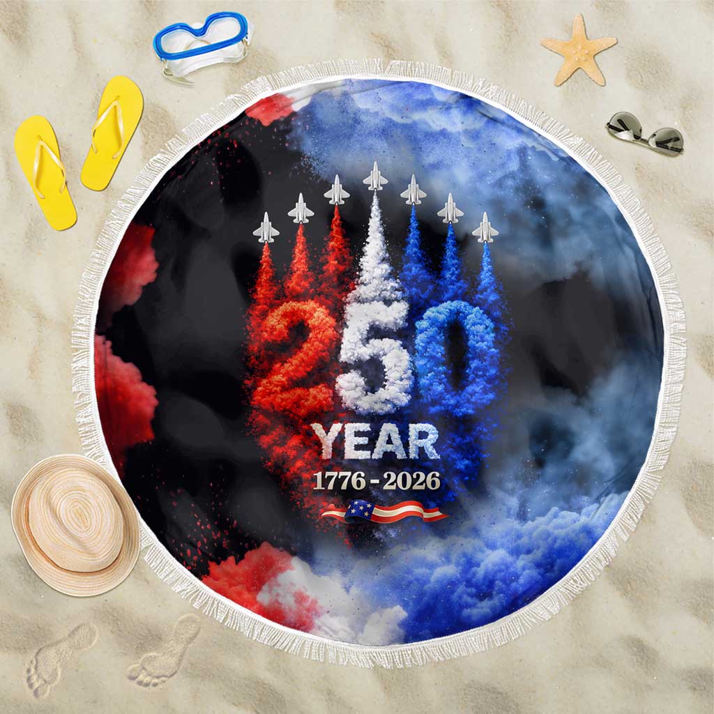 USA 250th Anniversary Celebration Beach Blanket Patriotic Smoke Burst Art Style