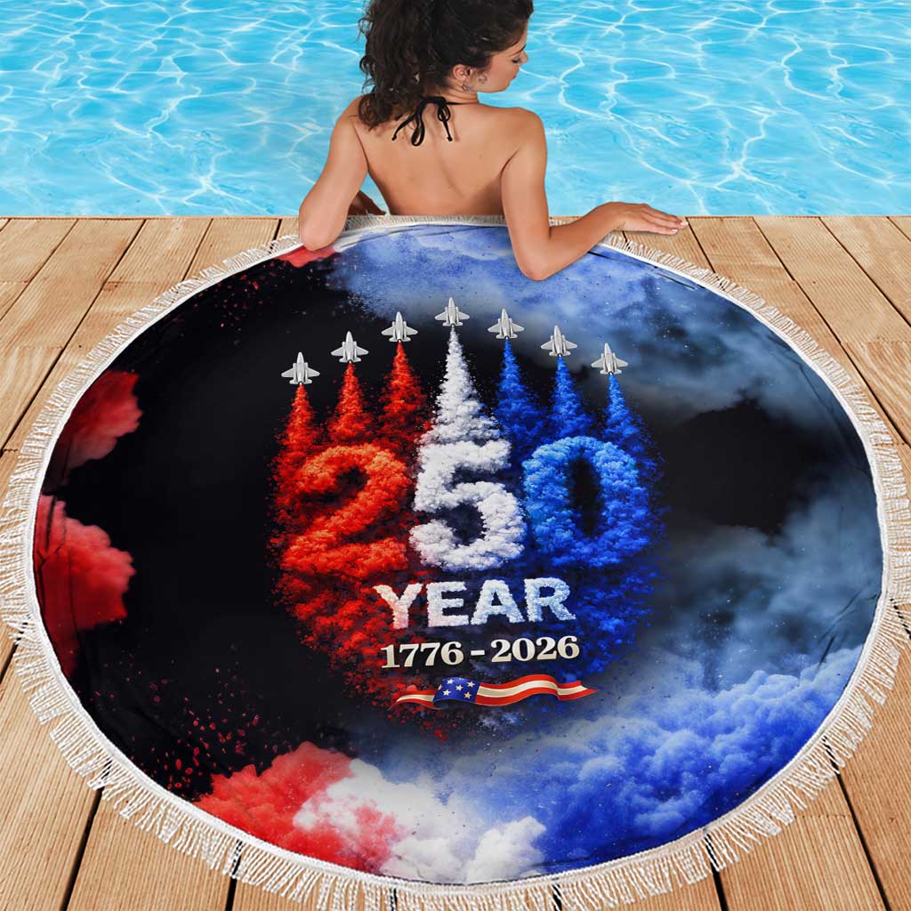 USA 250th Anniversary Celebration Beach Blanket Patriotic Smoke Burst Art Style