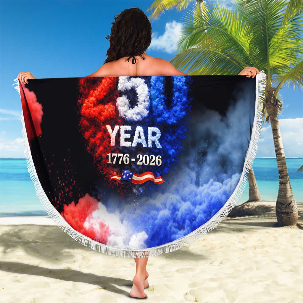 USA 250th Anniversary Celebration Beach Blanket Patriotic Smoke Burst Art Style