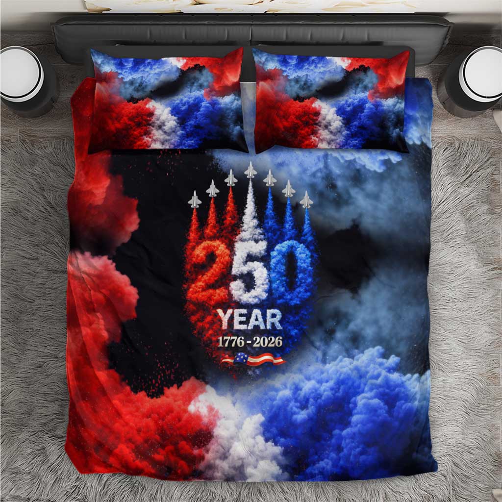 USA 250th Anniversary Celebration Bedding Set Patriotic Smoke Burst Art Style