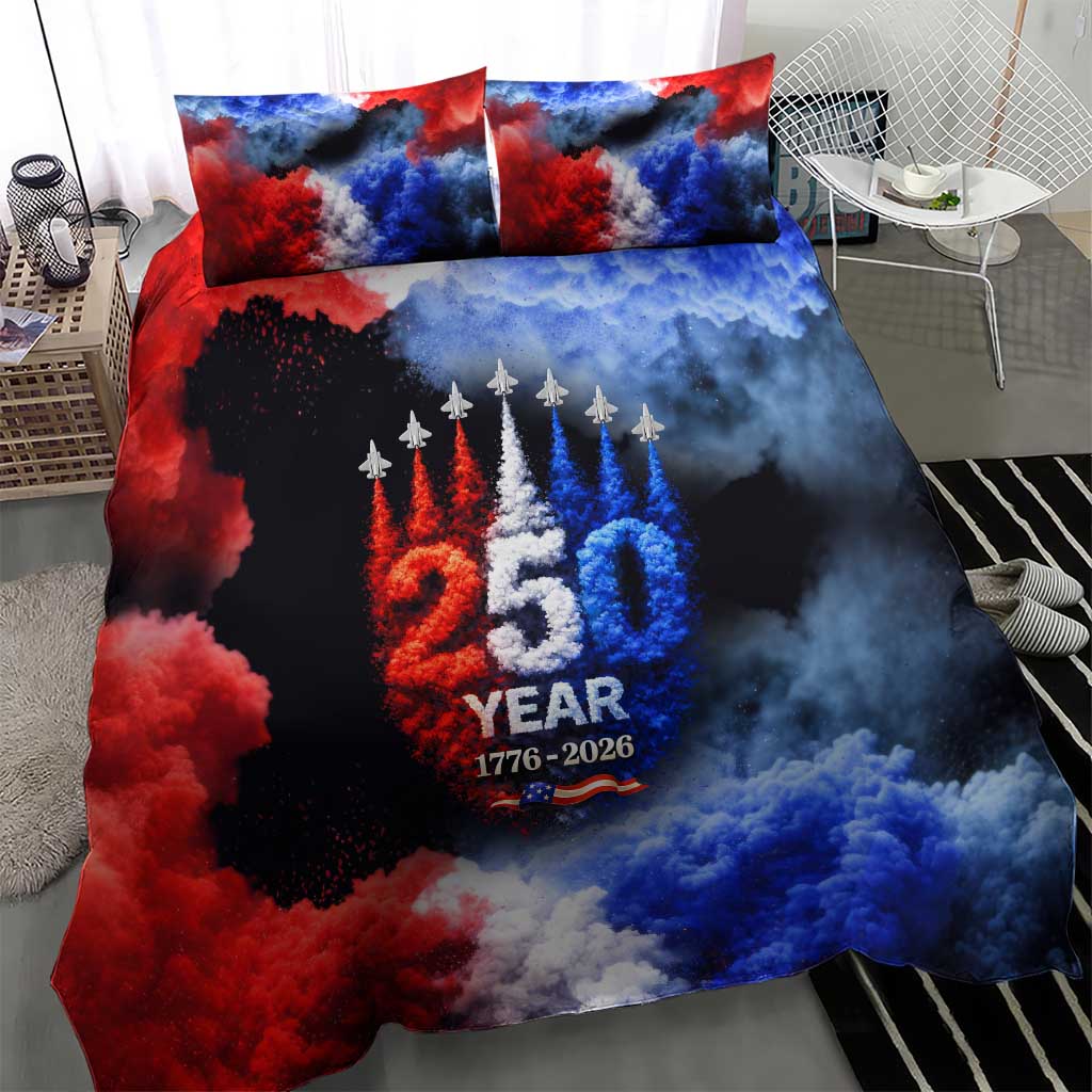 USA 250th Anniversary Celebration Bedding Set Patriotic Smoke Burst Art Style