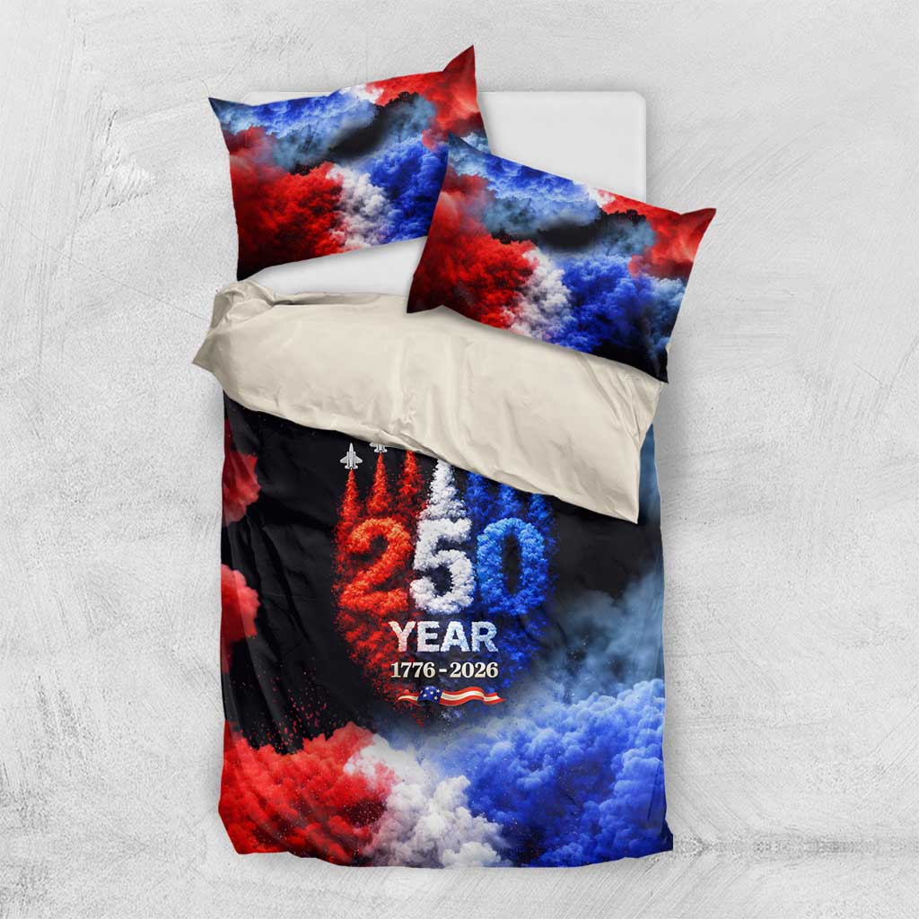 USA 250th Anniversary Celebration Bedding Set Patriotic Smoke Burst Art Style