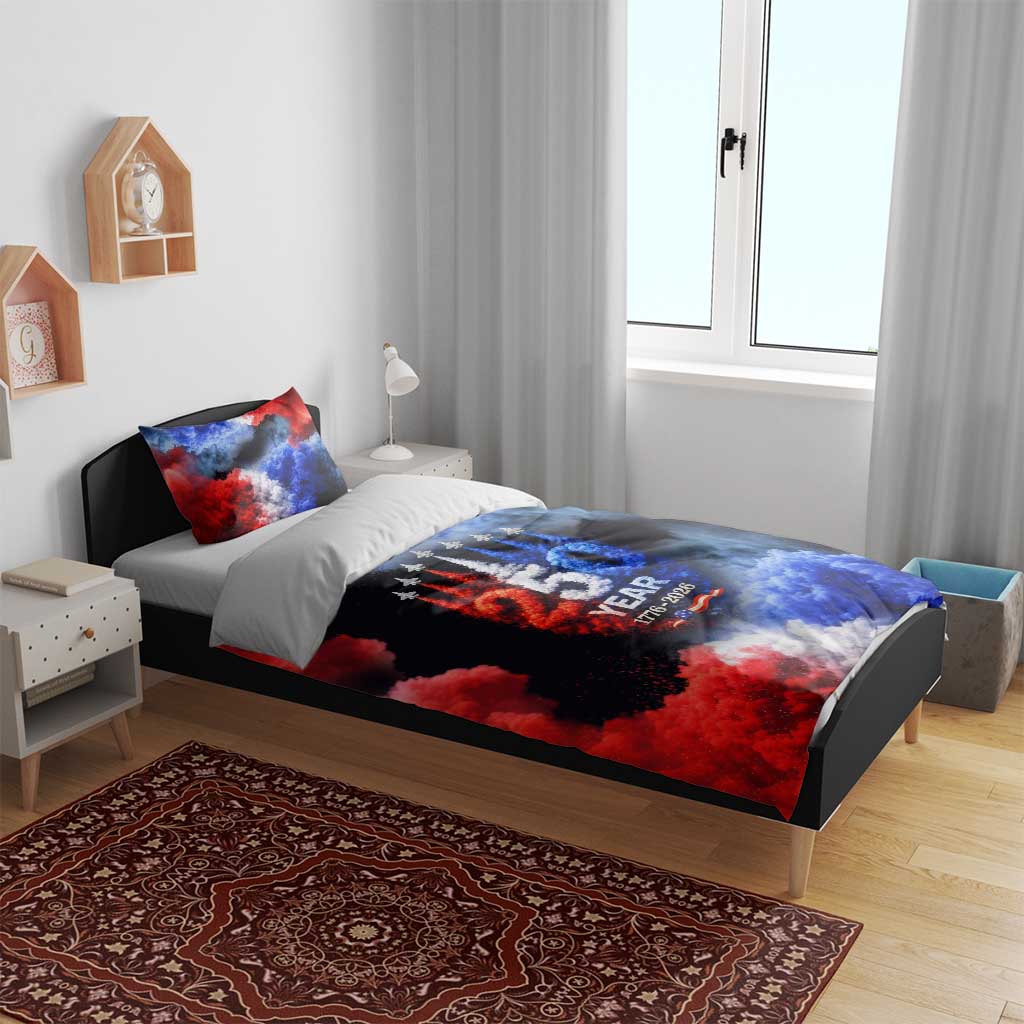 USA 250th Anniversary Celebration Bedding Set Patriotic Smoke Burst Art Style