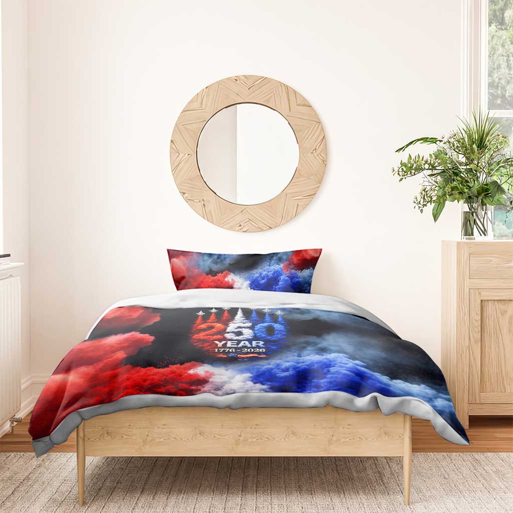 USA 250th Anniversary Celebration Bedding Set Patriotic Smoke Burst Art Style