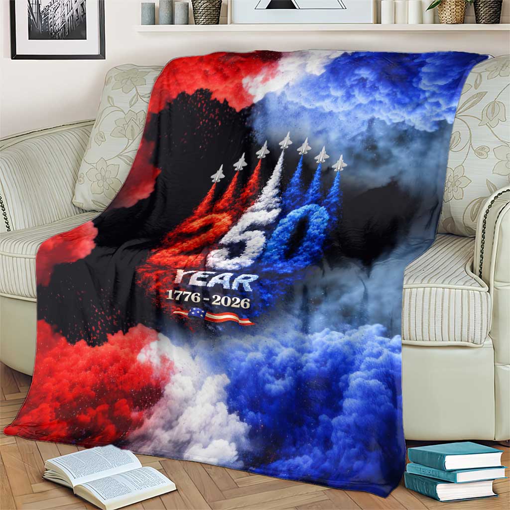 USA 250th Anniversary Celebration Blanket Patriotic Smoke Burst Art Style