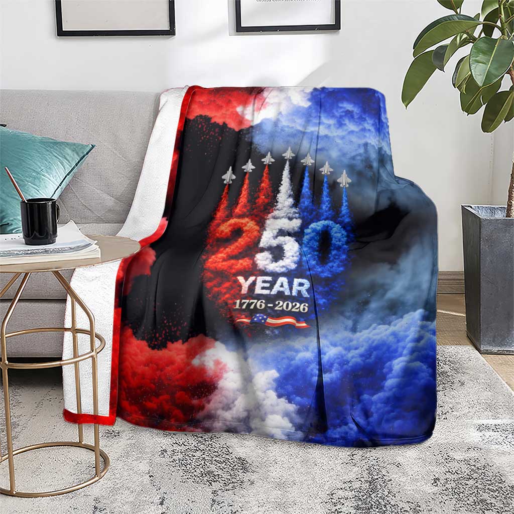 USA 250th Anniversary Celebration Blanket Patriotic Smoke Burst Art Style
