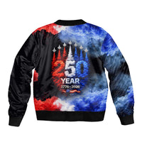 USA 250th Anniversary Celebration Bomber Jacket Patriotic Smoke Burst Art Style