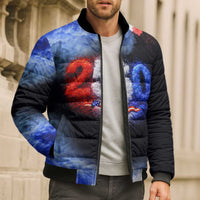 USA 250th Anniversary Celebration Bomber Puffer Jacket Patriotic Smoke Burst Art Style
