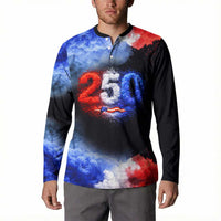 USA 250th Anniversary Celebration Button Sweatshirt Patriotic Smoke Burst Art Style