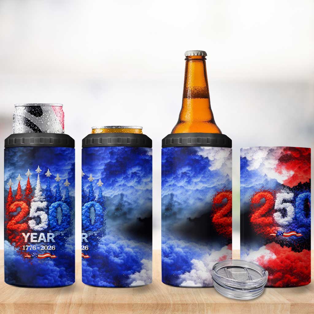 USA 250th Anniversary Celebration 4 in 1 Can Cooler Tumbler Patriotic Smoke Burst Art Style