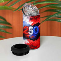 USA 250th Anniversary Celebration 4 in 1 Can Cooler Tumbler Patriotic Smoke Burst Art Style