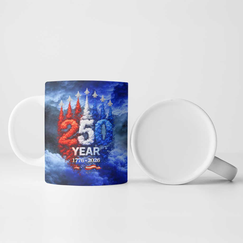 USA 250th Anniversary Celebration Ceramic Mug Patriotic Smoke Burst Art Style