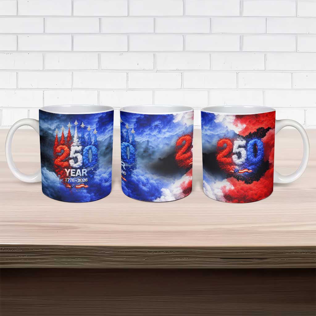 USA 250th Anniversary Celebration Ceramic Mug Patriotic Smoke Burst Art Style