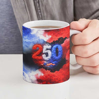 USA 250th Anniversary Celebration Ceramic Mug Patriotic Smoke Burst Art Style