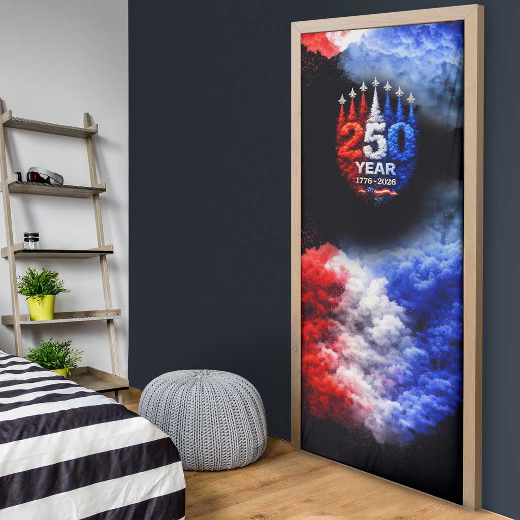 USA 250th Anniversary Celebration Door Cover Patriotic Smoke Burst Art Style