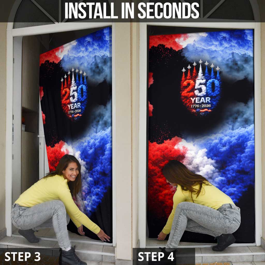 USA 250th Anniversary Celebration Door Cover Patriotic Smoke Burst Art Style