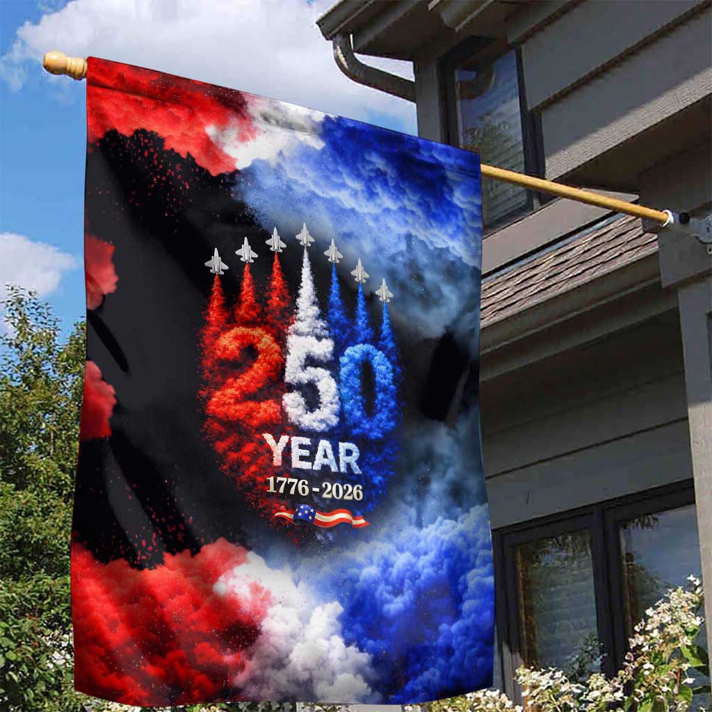 USA 250th Anniversary Celebration Garden Flag Patriotic Smoke Burst Art Style