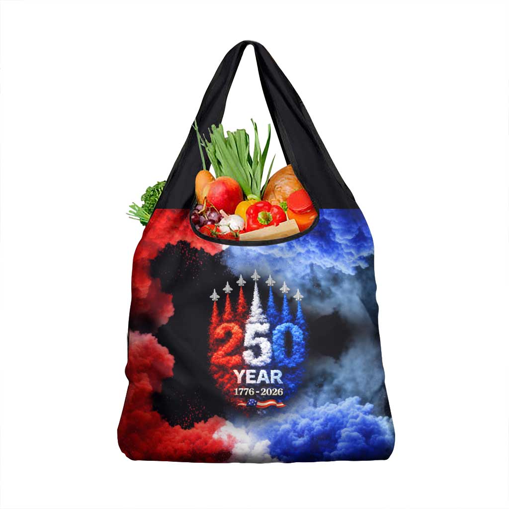 USA 250th Anniversary Celebration Grocery Bag Patriotic Smoke Burst Art Style