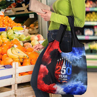 USA 250th Anniversary Celebration Grocery Bag Patriotic Smoke Burst Art Style