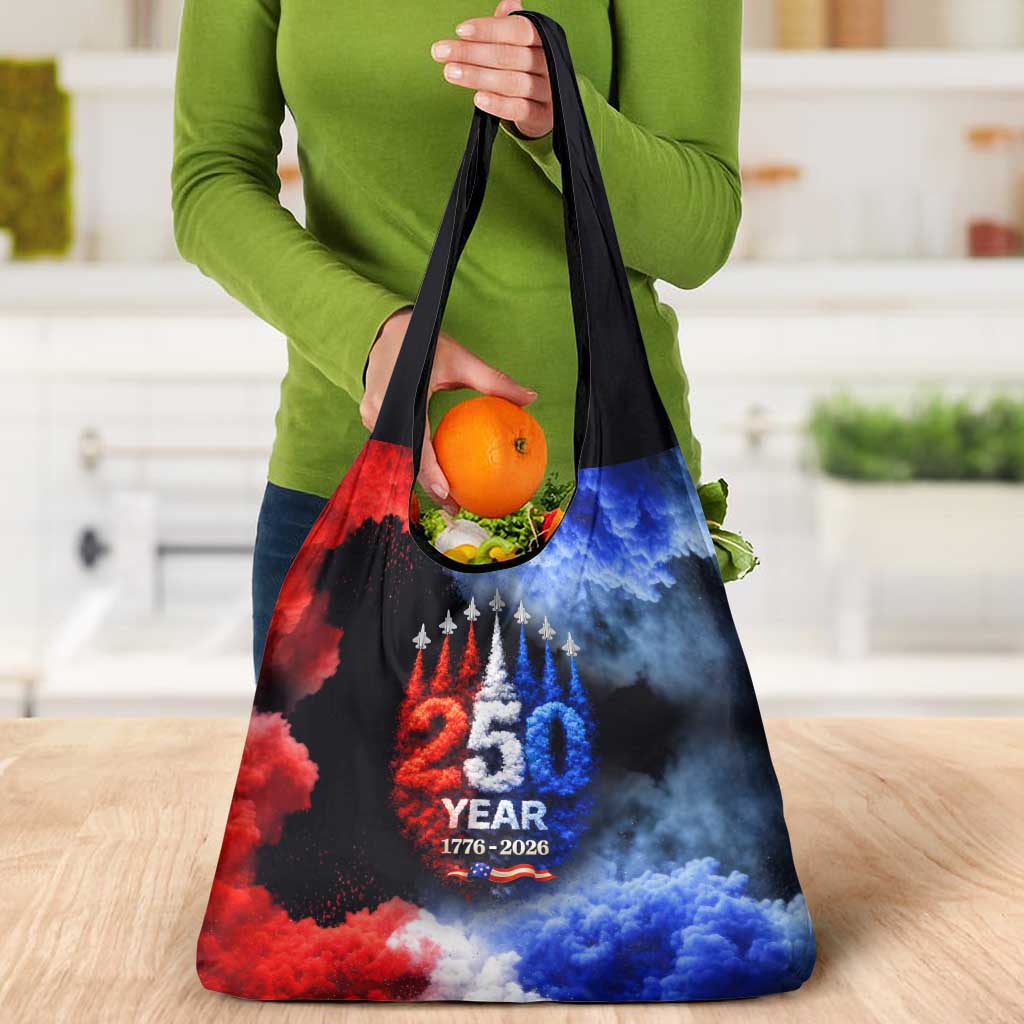 USA 250th Anniversary Celebration Grocery Bag Patriotic Smoke Burst Art Style
