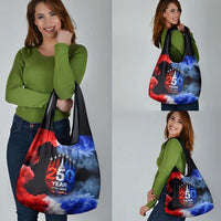 USA 250th Anniversary Celebration Grocery Bag Patriotic Smoke Burst Art Style