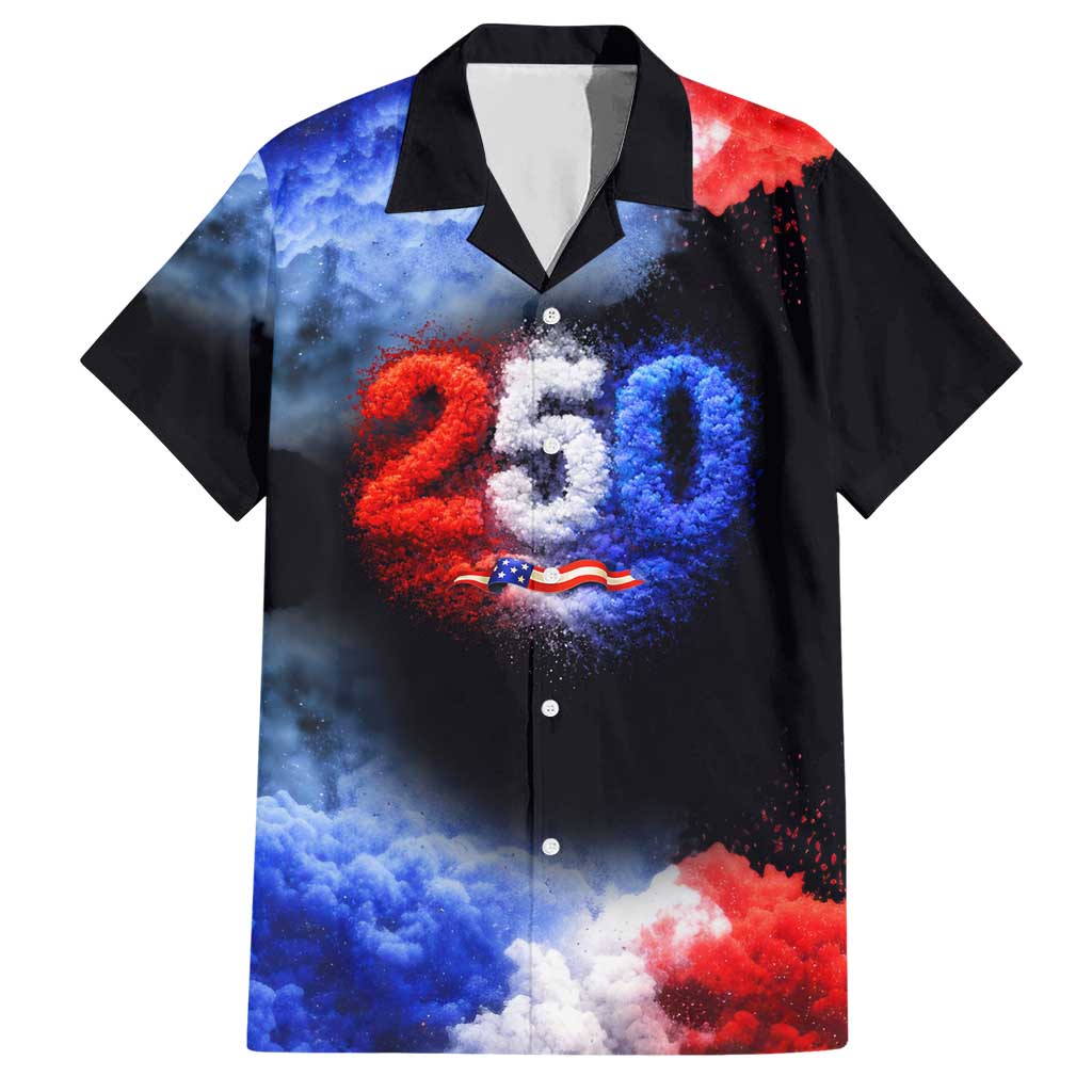 USA 250th Anniversary Celebration Hawaiian Shirt Patriotic Smoke Burst Art Style