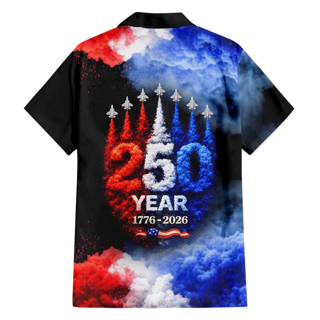USA 250th Anniversary Celebration Hawaiian Shirt Patriotic Smoke Burst Art Style