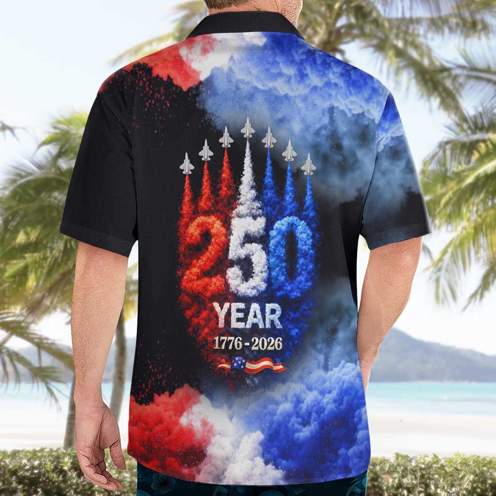 USA 250th Anniversary Celebration Hawaiian Shirt Patriotic Smoke Burst Art Style