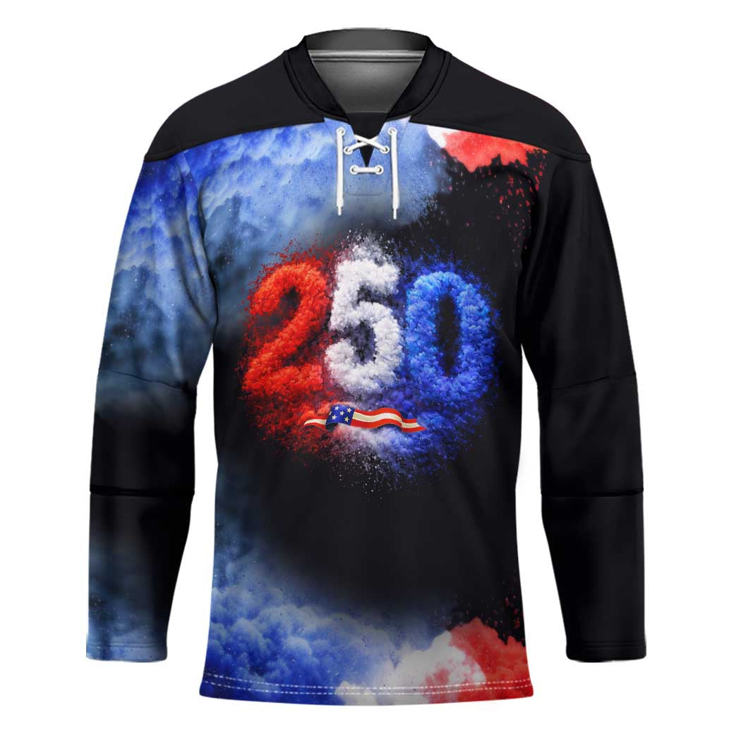 USA 250th Anniversary Celebration Hockey Jersey Patriotic Smoke Burst Art Style