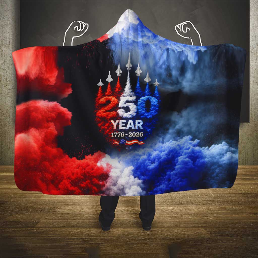USA 250th Anniversary Celebration Hooded Blanket Patriotic Smoke Burst Art Style