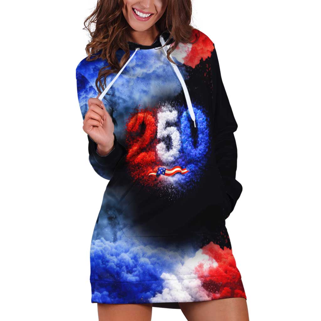 USA 250th Anniversary Celebration Hoodie Dress Patriotic Smoke Burst Art Style