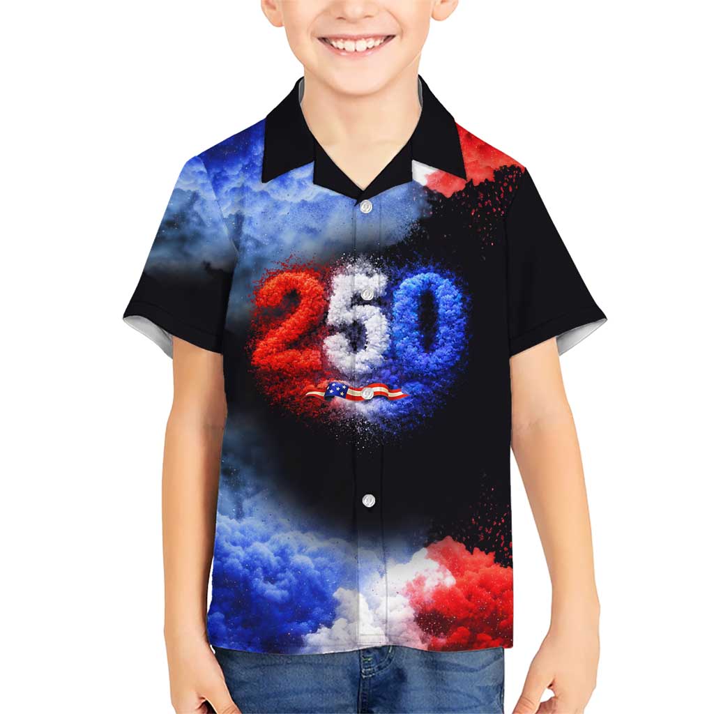 USA 250th Anniversary Celebration Kid Hawaiian Shirt Patriotic Smoke Burst Art Style