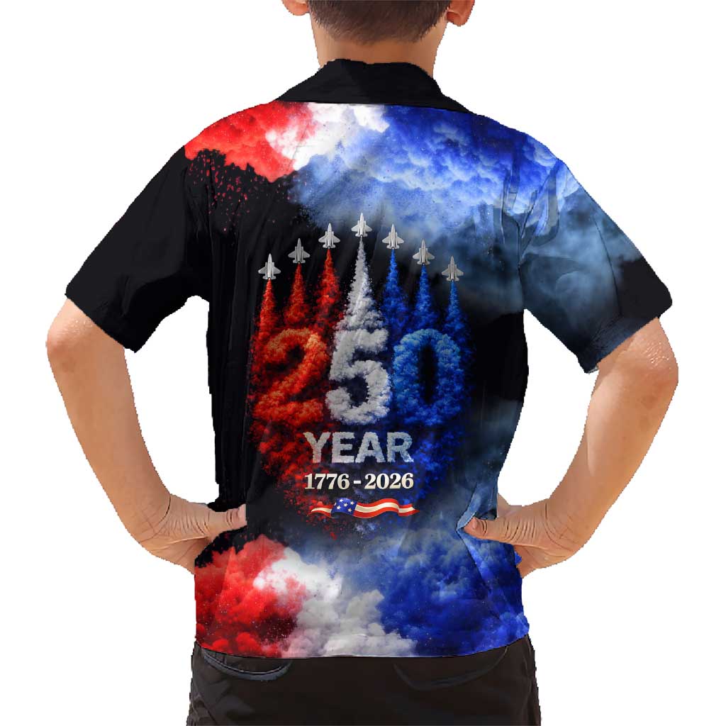 USA 250th Anniversary Celebration Kid Hawaiian Shirt Patriotic Smoke Burst Art Style