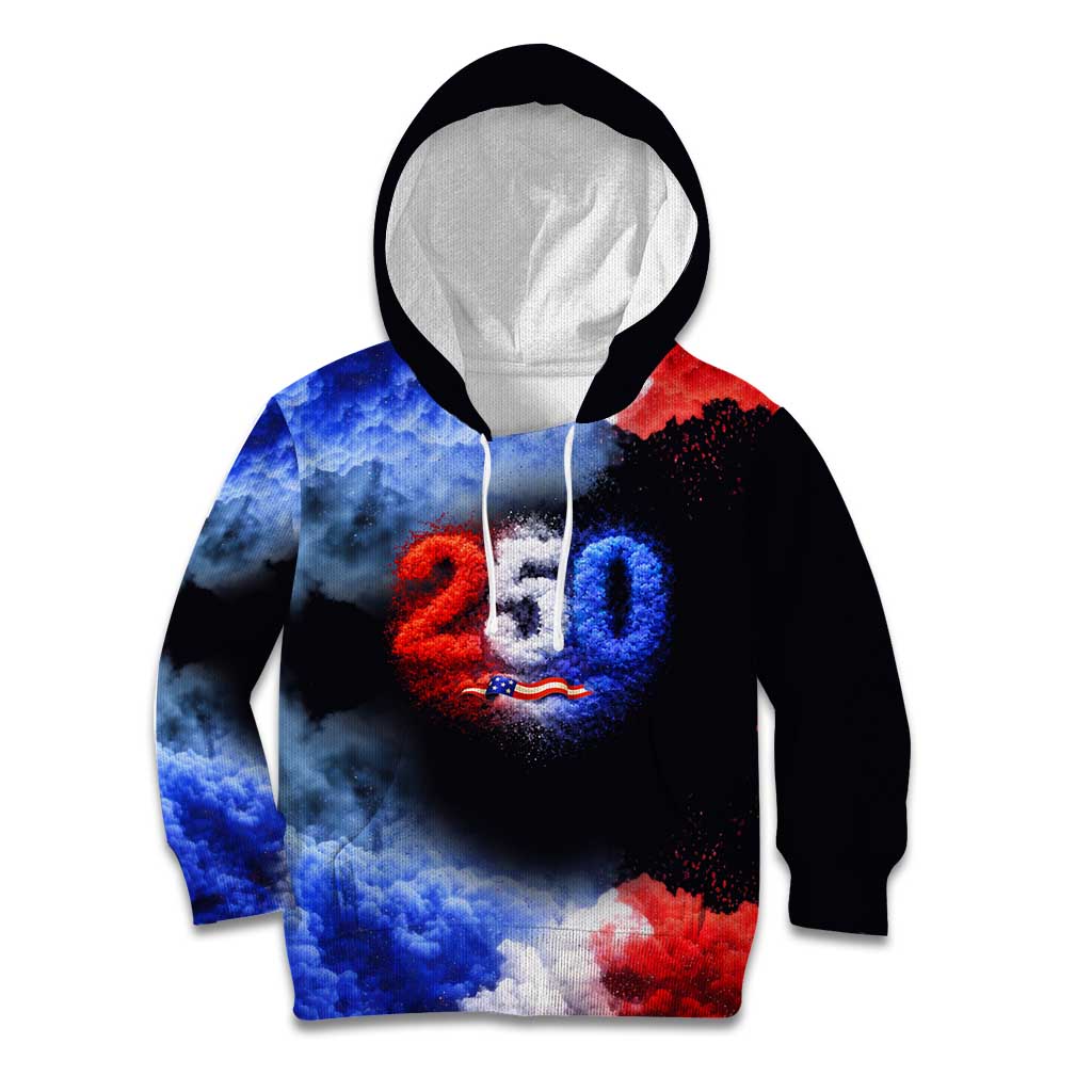 USA 250th Anniversary Celebration Kid Hoodie Patriotic Smoke Burst Art Style