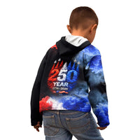 USA 250th Anniversary Celebration Kid Hoodie Patriotic Smoke Burst Art Style