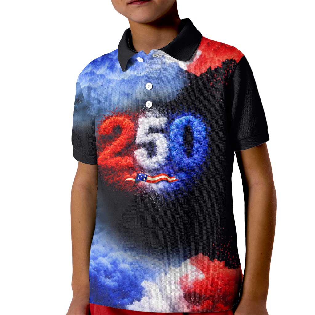 USA 250th Anniversary Celebration Kid Polo Shirt Patriotic Smoke Burst Art Style