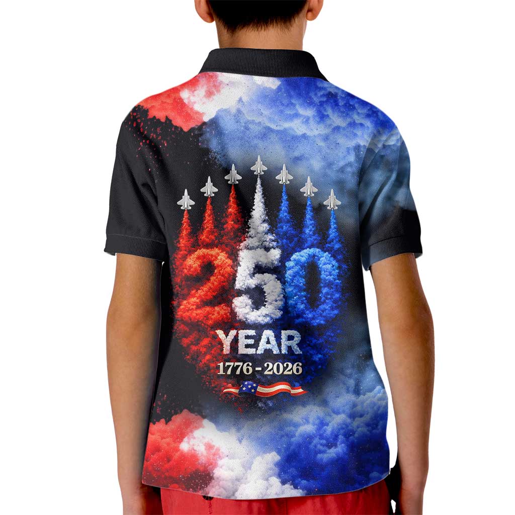 USA 250th Anniversary Celebration Kid Polo Shirt Patriotic Smoke Burst Art Style