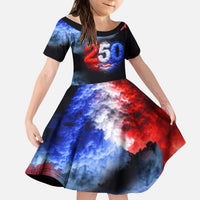 USA 250th Anniversary Celebration Kid Short Sleeve Dress Patriotic Smoke Burst Art Style