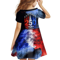 USA 250th Anniversary Celebration Kid Short Sleeve Dress Patriotic Smoke Burst Art Style