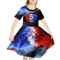 USA 250th Anniversary Celebration Kid Short Sleeve Dress Patriotic Smoke Burst Art Style