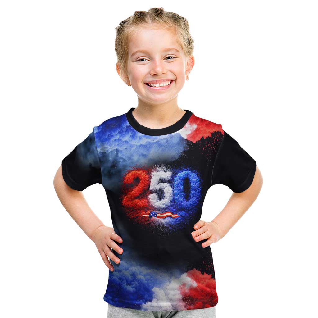 USA 250th Anniversary Celebration Kid T Shirt Patriotic Smoke Burst Art Style