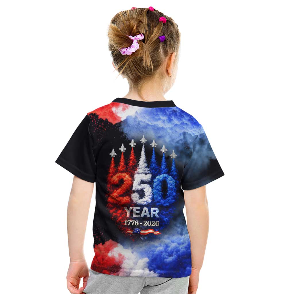 USA 250th Anniversary Celebration Kid T Shirt Patriotic Smoke Burst Art Style