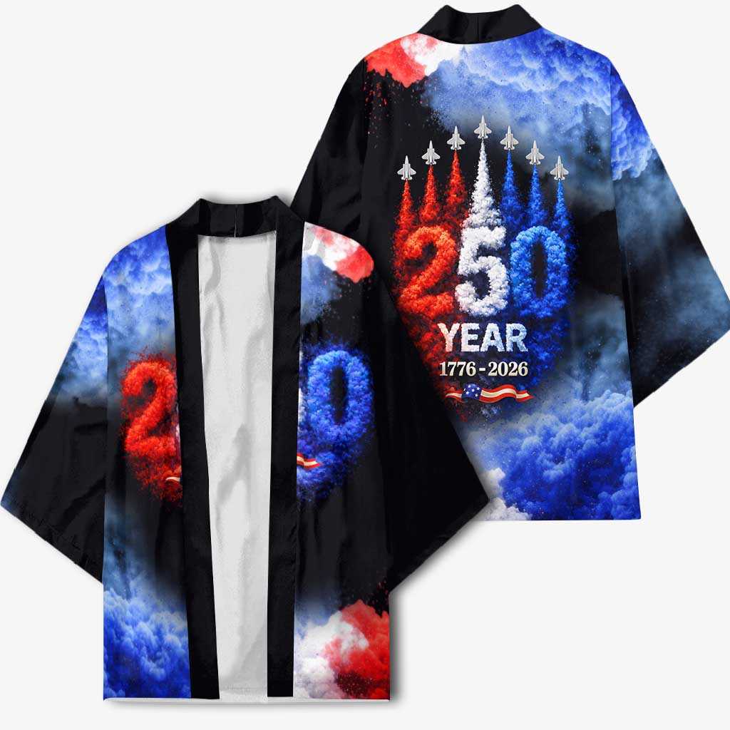 USA 250th Anniversary Celebration Kimono Patriotic Smoke Burst Art Style
